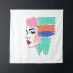 Abstrakter Pop Art Frauenfilm Wandteppich<br><div class="desc">Mit diesem auffallenden Wandteppich vervollständigen Sie Ihren Raum mit einer lebendigen und modernen Touch. Mit einem stilisierten Frauenprofil mit kühlem Make-up und abstrakten Haarfarbenblöcken verbindet dieses Stück Mode-Illustration mit Pop-Kunst-Sensibilität. Die skizzenhaften, strukturierten Linien fügen diesem zeitgenössischen Design einen einzigartigen künstlerischen Flair hinzu. Ideal, um den Schlafzimmern, Wohnzimmern, Schlafzimmern oder Studios...</div>