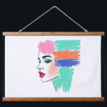Abstrakter Pop Art Frauenfilm Wandteppich Mit Holzrahmen<br><div class="desc">Mit diesem auffallenden Wandteppich vervollständigen Sie Ihren Raum mit einer lebendigen und modernen Touch. Mit einem stilisierten Frauenprofil mit kühlem Make-up und abstrakten Haarfarbenblöcken verbindet dieses Stück Mode-Illustration mit Pop-Kunst-Sensibilität. Die skizzenhaften, strukturierten Linien fügen diesem zeitgenössischen Design einen einzigartigen künstlerischen Flair hinzu. Ideal, um den Schlafzimmern, Wohnzimmern, Schlafzimmern oder Studios...</div>