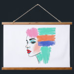 Abstrakter Pop Art Frauenfilm Wandteppich Mit Holzrahmen<br><div class="desc">Mit diesem auffallenden Wandteppich vervollständigen Sie Ihren Raum mit einer lebendigen und modernen Touch. Mit einem stilisierten Frauenprofil mit kühlem Make-up und abstrakten Haarfarbenblöcken verbindet dieses Stück Mode-Illustration mit Pop-Kunst-Sensibilität. Die skizzenhaften, strukturierten Linien fügen diesem zeitgenössischen Design einen einzigartigen künstlerischen Flair hinzu. Ideal, um den Schlafzimmern, Wohnzimmern, Schlafzimmern oder Studios...</div>