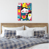 Abstrakter Pop Kunstgesichter - Moderner Doodle-Au Leinwanddruck (Insitu (Schlafzimmer))