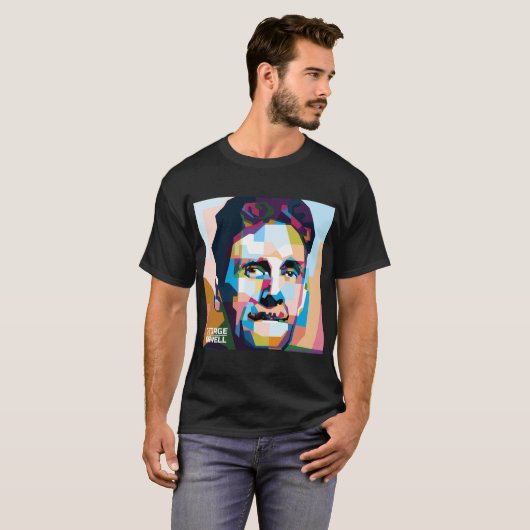 Abstrakter Popart George Orwell in WPAP T-Shirt (Vorne ganz)