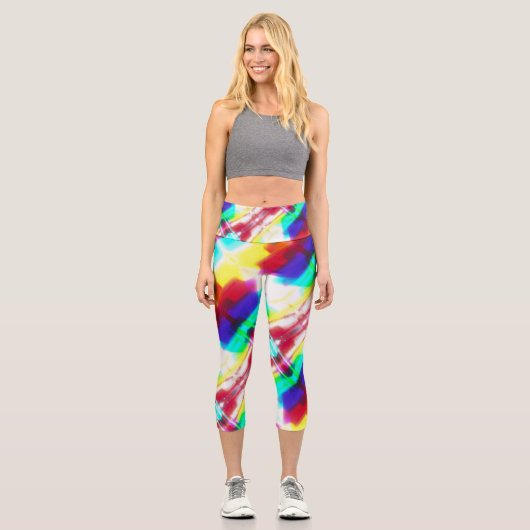 Abstrakter Popart Primärragenbogen Hochwais Capris (Vorderseite)