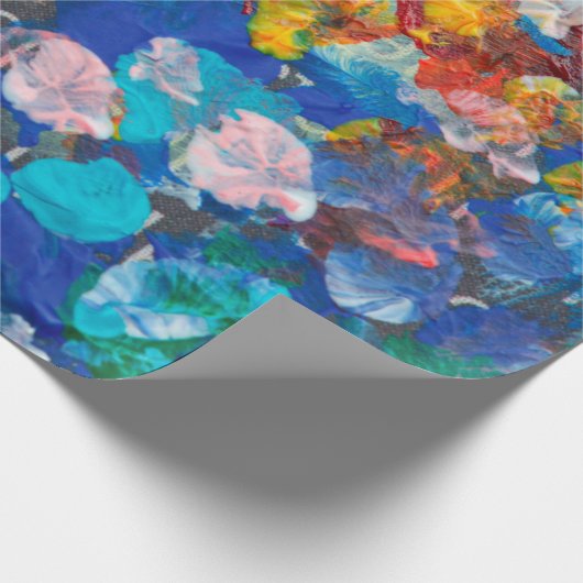 Abstrakter Punktstrich mit Pinselstrich, Acryl und Geschenkpapier (Ecke)