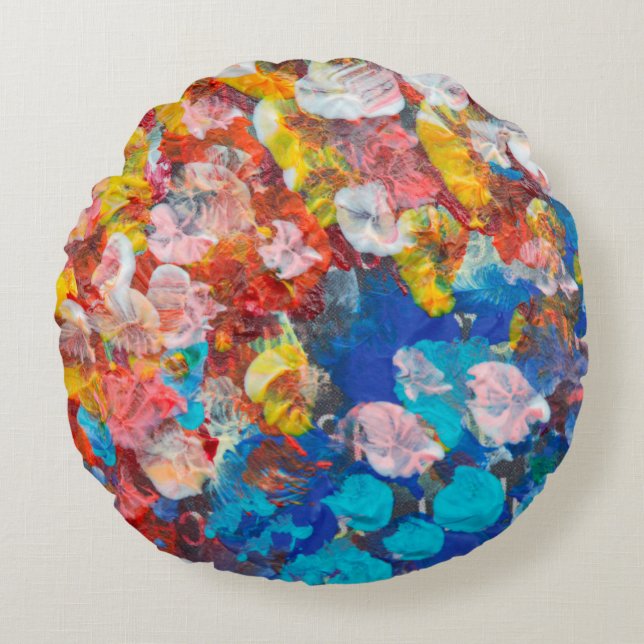 Abstrakter Punktstrich mit Pinselstrich, Acryl und Rundes Kissen (Vorderseite)