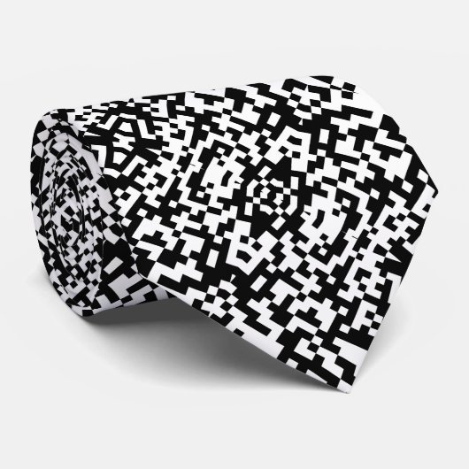 Abstrakter QR-Code modernes Schwarz-Weiß-Muster Krawatte (Gerollt)