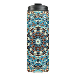 Abstrakter quadratischer Hintergrund. Rundmandalas Thermosbecher