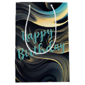 Abstrakter Rauch-Swirl aus Schwarz und Gold Mittlere Geschenktüte (Vorderseite)