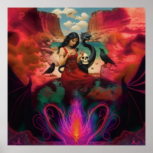 Abstrakter Raven Skull Hexy künstlerischer Wert Poster (Vorne)