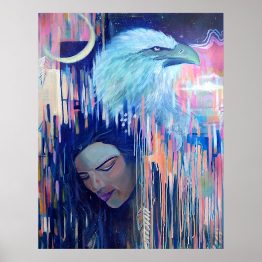 Abstrakter Realismus Eagle & Woman Portraitmalerei Poster (Vorne)