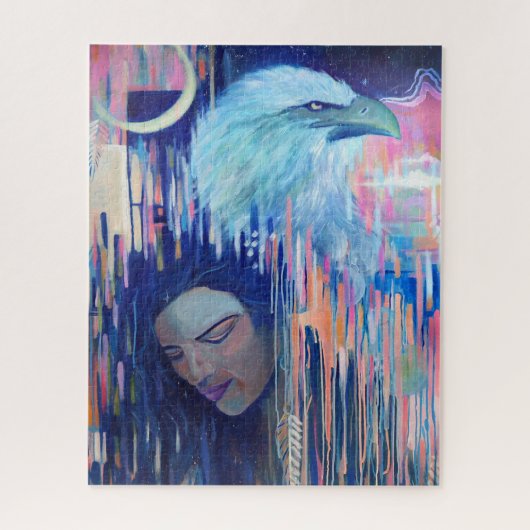 Abstrakter Realismus Eagle & Woman Portraitmalerei Puzzle (Vertikal)