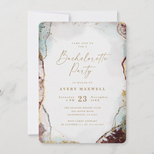 Abstrakter Red Aqua & Gold Winter Junggeselinnen-A Einladung (Vorderseite)