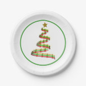Abstrakter Red Green Gold Ribbon Weihnachtsbaum Pappteller (Vorderseite)