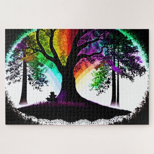 Abstrakter Regenbogen Eukalyptus Tree Weißer Hinte Puzzle (Horizontal)