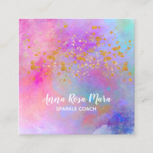 *~* Abstrakter Regenbogen-Gold-Glitzer Quadratische Visitenkarte
