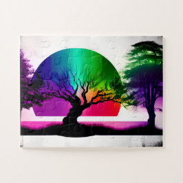 Abstrakter Regenbogen hinter den Silhouetten des S Puzzle