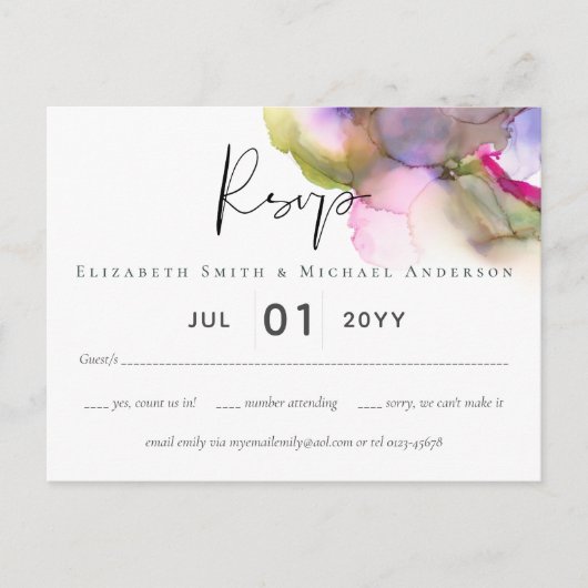 Abstrakter Regenbogen Lila Hochzeit Postkarte (Vorderseite)