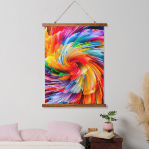 Abstrakter Regenbogen Moderner Wirbel Wandteppich Mit Holzrahmen