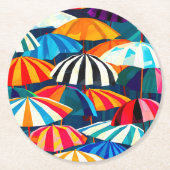 Abstrakter Regenbogen Strand Umbrella Runder Pappuntersetzer (Vorderseite)