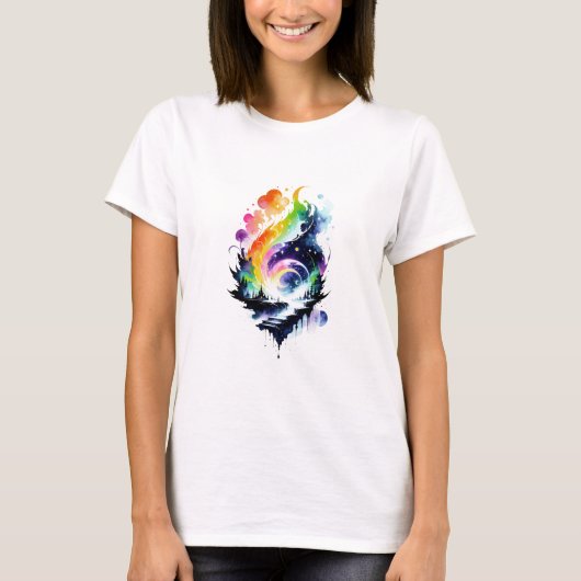 Abstrakter Regenbogen Wasserfarbener Fantasie Land T-Shirt (Vorderseite)