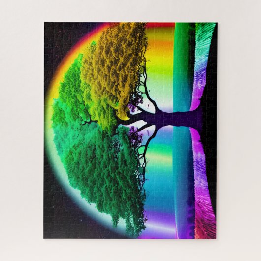 Abstrakter Regenbogenbaum Silhouette Art Puzzle (Vertikal)
