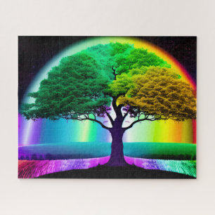Abstrakter Regenbogenbaum Silhouette Art Puzzle