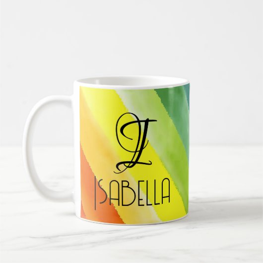 Abstrakter Regenbogenname Monogramm Kaffeetasse (Links)