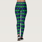Abstrakter Retro-Blau, Artdeco-Blume Leggings (Rückseite)