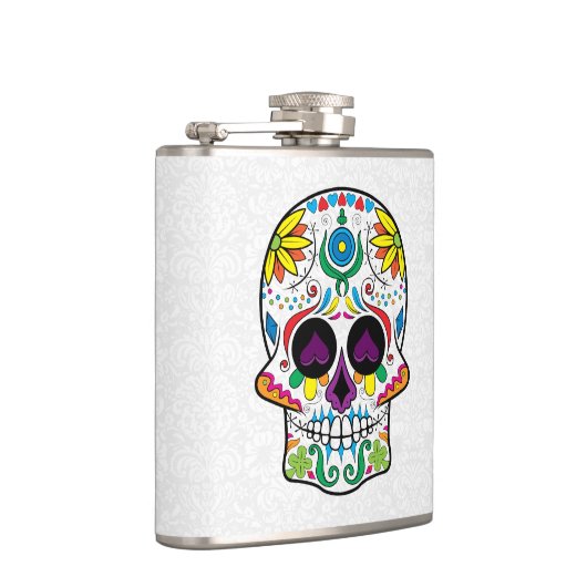 Abstrakter Retro Blumenzucker Schädel Flachmann (Rechts)