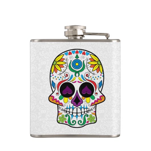 Abstrakter Retro Blumenzucker Schädel Flachmann (Rückseite)