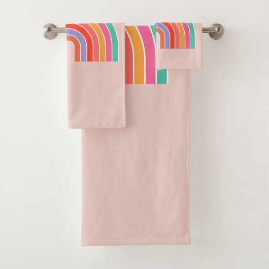 Abstrakter Retro-farbiger Regenbogen Badhandtuch Set (Insitu)