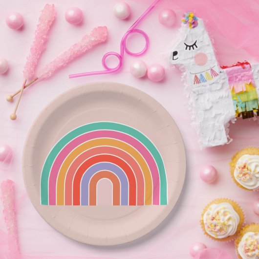Abstrakter Retro-farbiger Regenbogen Pappteller (Party)