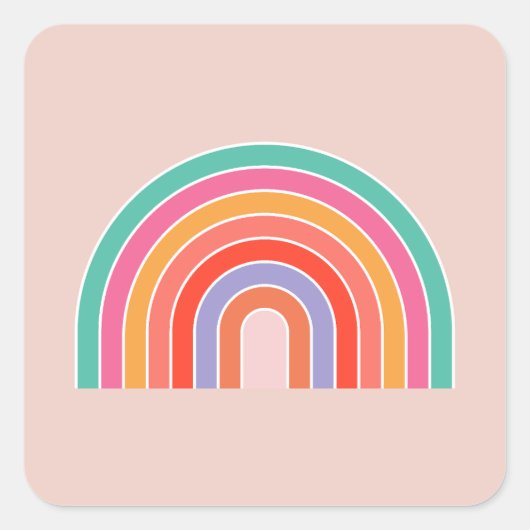 Abstrakter Retro-farbiger Regenbogen Quadratischer Aufkleber (Vorderseite)