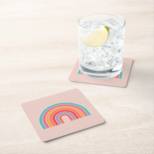 Abstrakter Retro-farbiger Regenbogen Rechteckiger Pappuntersetzer (Vor Ort)