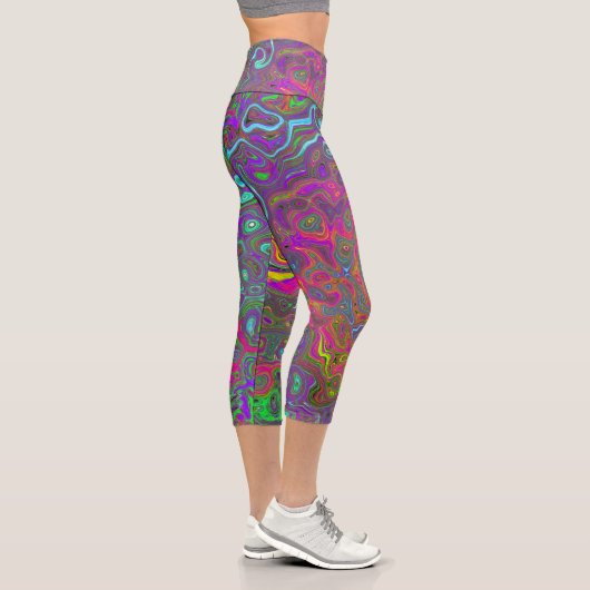 Abstrakter Retro-Flüssig-Swirl, schlaff Capri Leggings (Rechts)