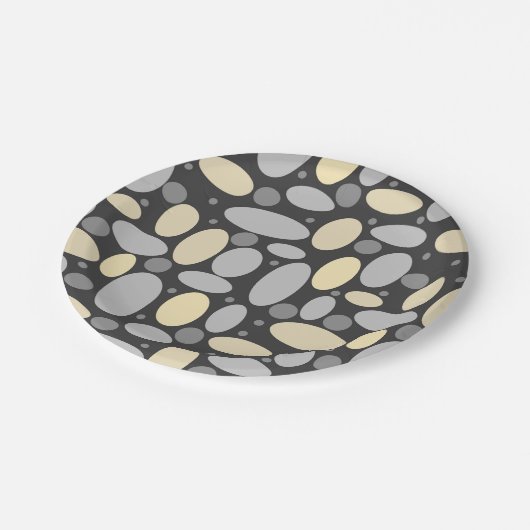 Abstrakter Retro-grauer beige Pastellfisch Pappteller (Schrägansicht)