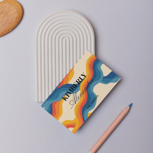 Abstrakter Retro Orange Blue Wavy Strip Fett moder Visitenkarte