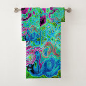 Abstrakter Retro-Swirl in Pink und Blau Groovy Badhandtuch Set (Insitu)