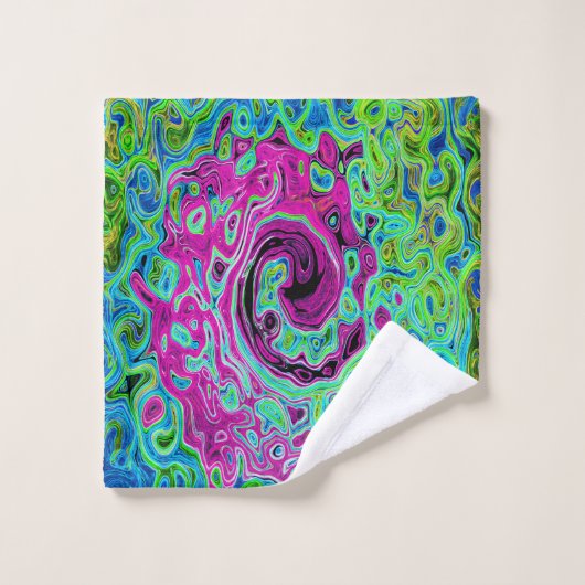 Abstrakter Retro-Swirl in Pink und Blau Groovy Badhandtuch Set (Waschlappen)