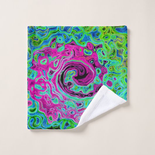Abstrakter Retro-Swirl in Pink und Blau Groovy Badhandtuch Set (Waschlappen)