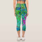 Abstrakter Retro-Swirl in Pink und Blau Groovy Capri Leggings (Rückseite)