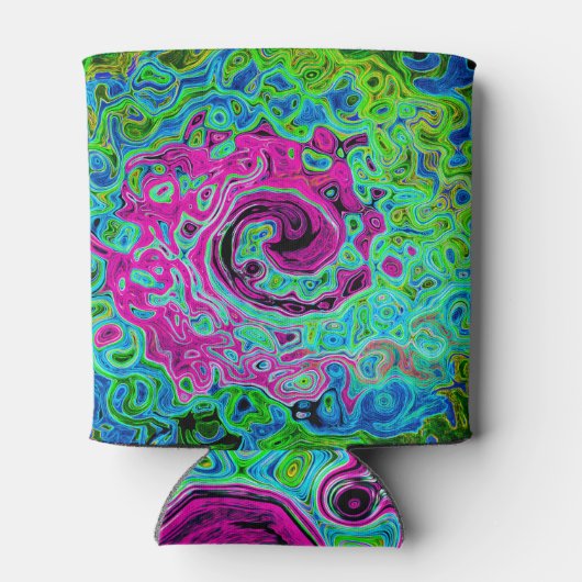 Abstrakter Retro-Swirl in Pink und Blau Groovy Dosenkühler (Rückseite)