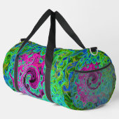 Abstrakter Retro-Swirl in Pink und Blau Groovy Duffle Bag (Rechte Ecke)