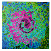 Abstrakter Retro-Swirl in Pink und Blau Groovy Fliese (Vorderseite)