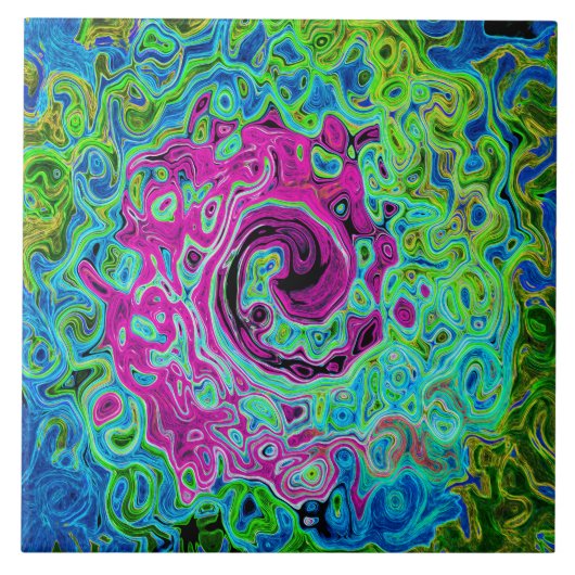 Abstrakter Retro-Swirl in Pink und Blau Groovy Fliese (Vorderseite)