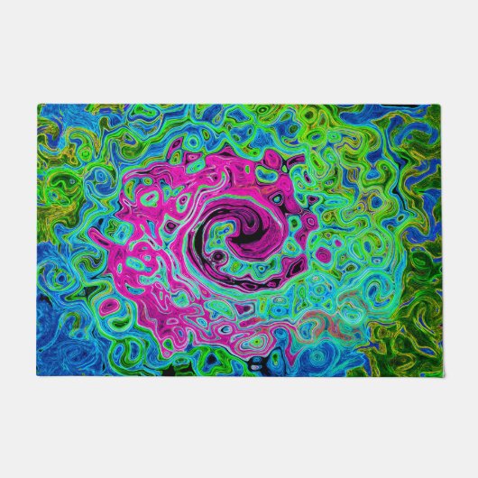 Abstrakter Retro-Swirl in Pink und Blau Groovy Fußmatte (Vorderseite)