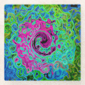 Abstrakter Retro-Swirl in Pink und Blau Groovy Glasuntersetzer (Vorderseite)
