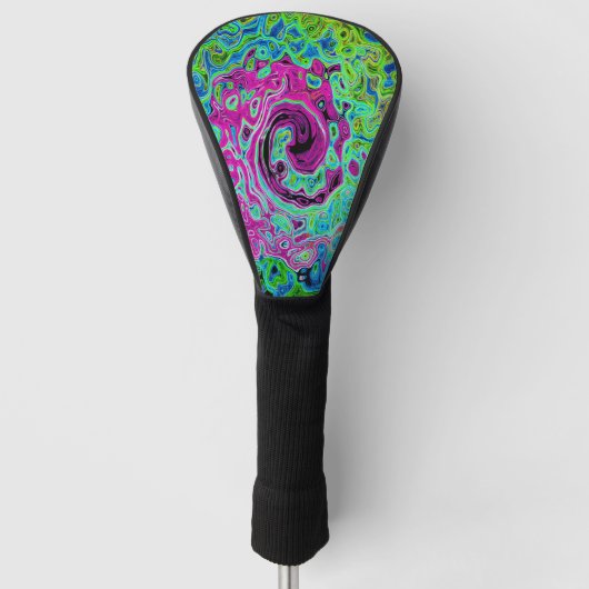 Abstrakter Retro-Swirl in Pink und Blau Groovy Golf Headcover (Vorderseite)
