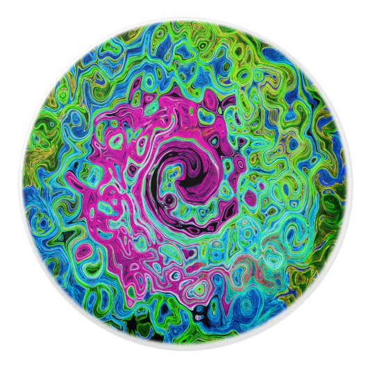 Abstrakter Retro-Swirl in Pink und Blau Groovy Keramikknauf (Vorderseite)