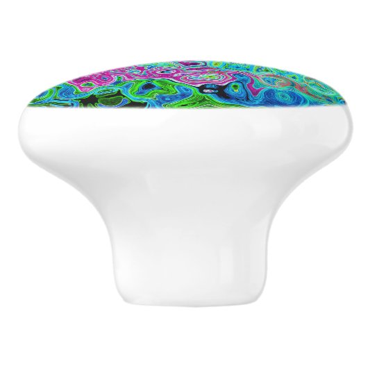 Abstrakter Retro-Swirl in Pink und Blau Groovy Keramikknauf (Seitenansicht)