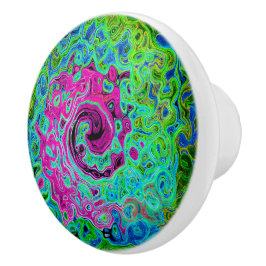 Abstrakter Retro-Swirl in Pink und Blau Groovy Keramikknauf